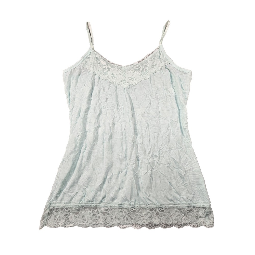 Vtg Maurices Lace Trim Crinkle Cami Womens L Mint Green Y2K 90s Camisole Preppy